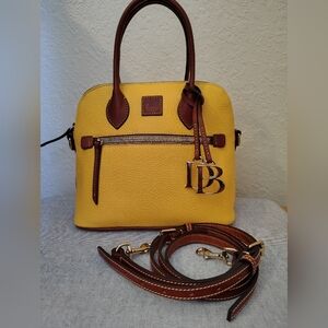 Dooney & Bourke Yellow Pebble Leather Satchel with Brown Trim